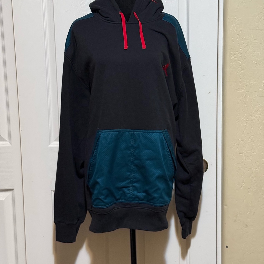 Jordan Flight Men's Big and Tall Black and Teal Hoodie - Picture 1 of 7